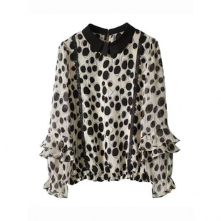 Doll Collar Chiffon Shirt 2025 Spring New Arrival French Style Elegant Lace Stitching Printed Long Sleeve Shirt for Women