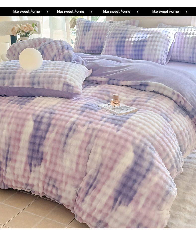 Luxurious Rabbit Fur Four-piece Bedding Set For Dormitory Bedroom_voghion.com