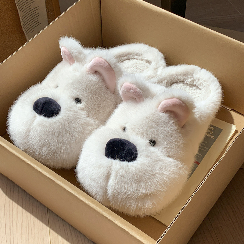 可爱小狗棉拖鞋女冬季家居室内毛绒保暖女士家用软底防滑棉拖批发