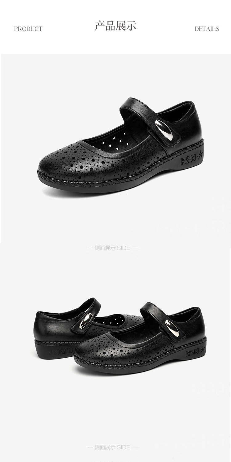 Sandal nữ da thật gót thấp quai chữ V đế mềm — Màu đen chi tiết 24