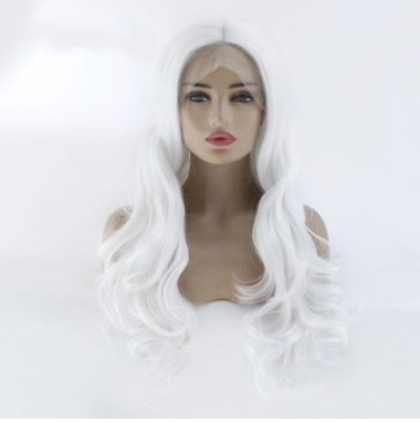 Europa y los Estados Unidos blanco puro ondas pelucas de fibra química de encaje frente fabricantes de cubierta de cabeza LW0\218