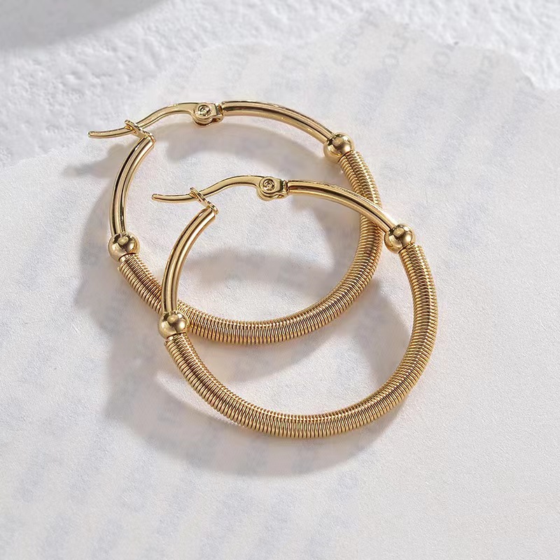 Solid Color Pattern 1 Pair Simple Style Solid Color Plating Stainless Steel Hoop Earrings