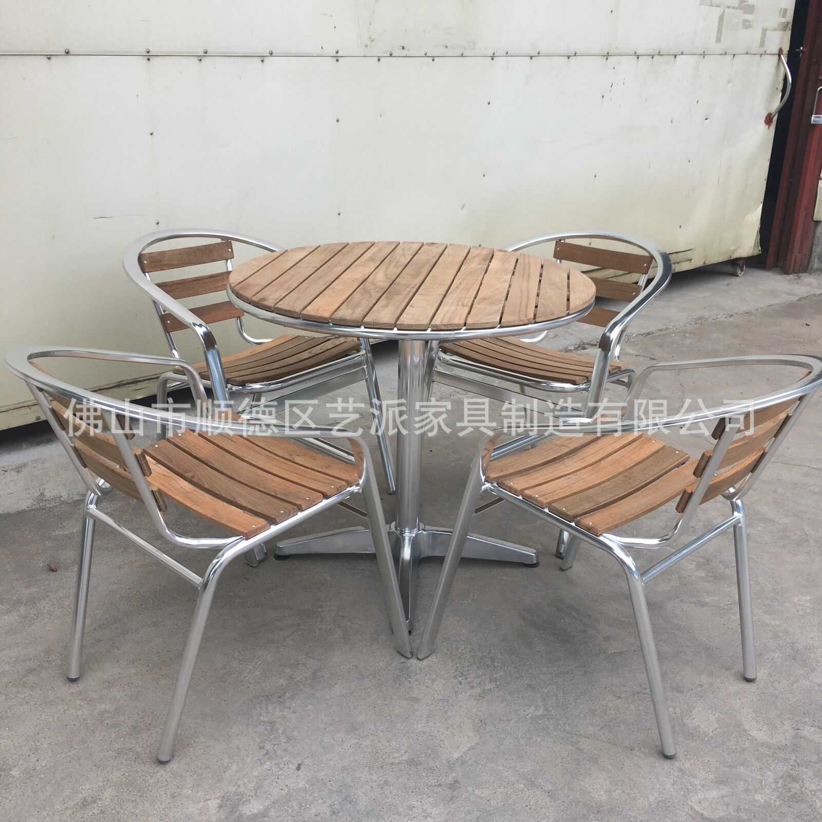 Outdoor Simple Modern Leisure Aluminum Wood Set Aluminum Alloy Double-Tube Frame Water Curved Willow Table and Chair Three-Piece Dining Set