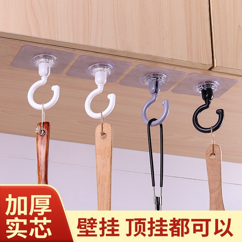 Ceiling-mounted rotating hooks, designed for ceiling and wall installation, no drilling required, traceless, strong adhesive hooks for hanging items on ceilings and walls