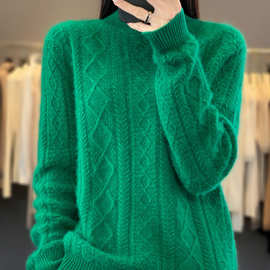 半高领绞花加厚毛衣女秋冬新款100净衫套头羊绒针织打底衫