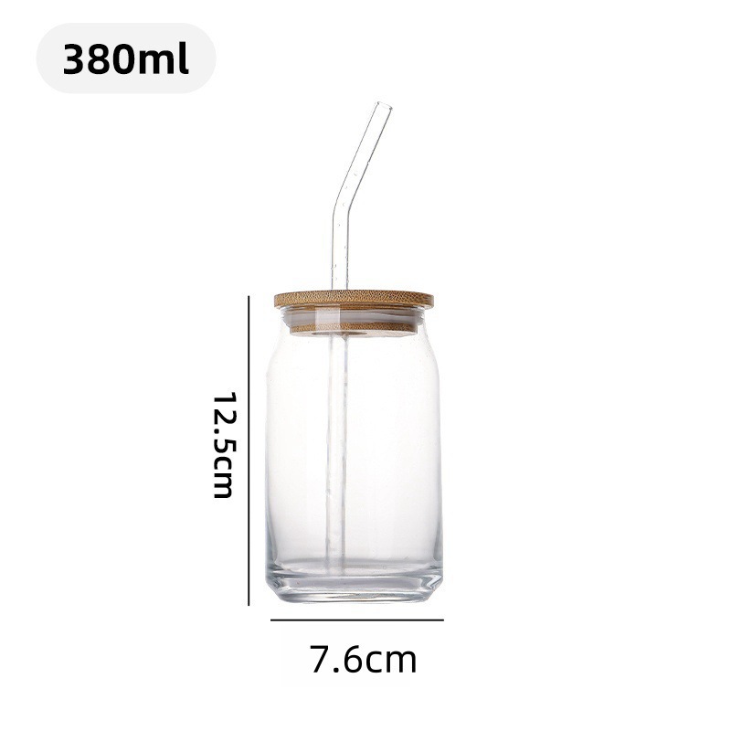 Vaso de Cola de 16 oz con Tapa y Pajita, Impresión UV Transfronteriza, Vaso de Vidrio Resistente al Calor para Té con Leche, Café, Tapa de Bambú, Vaso de Agua Tipo Mason Jar
