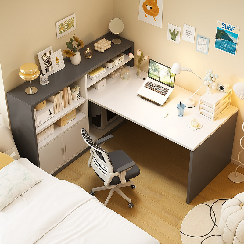 Corner Desk Home Study Table Bedroom Girls Dressing Table Bookcase Integrated Simple L-Shaped Corner Computer Desk