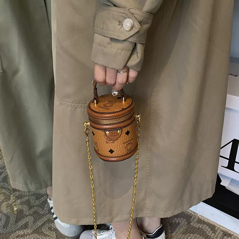 ins复古秋冬季新款儿童复古迷你小水桶发财筒手拎斜跨小挎包包女