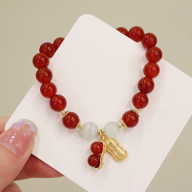 S063-Pulsera de maní buena cosa de ágata roja natural#SZ–517