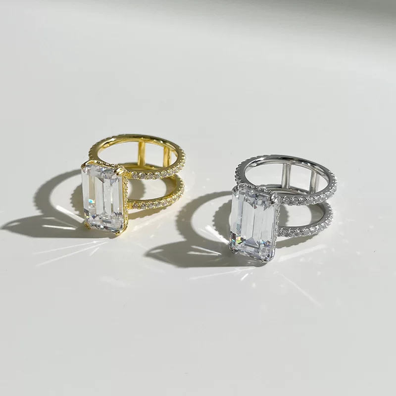 银竡源 Design ring with zircon, silver 925 sample, light luxury style