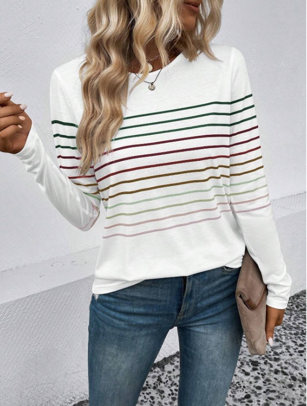 Women's T-shirt Long Sleeve T-shirts Printing Casual Stripe display picture 3