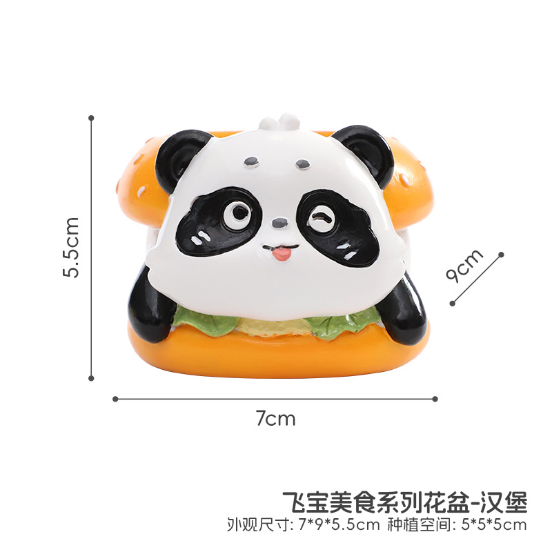 Chậu cây mọng nước hình gấu trúc hamburger resin, chậu mini để bàn, trang trí ban công và sân vườn (RG-104)
