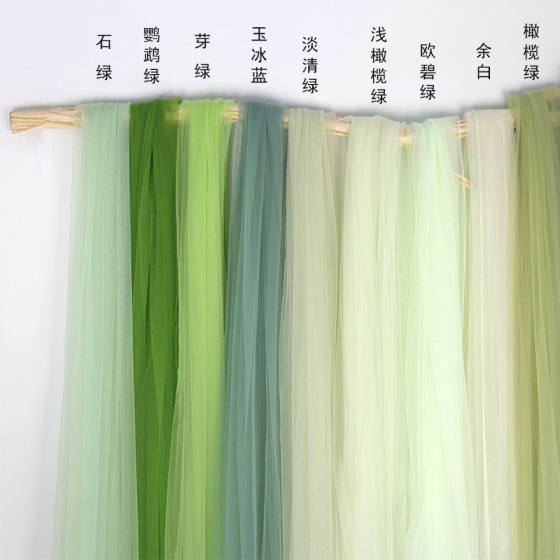 Temei Swiss American Mesh New Green Yarn Fabric Soft Yarn Background Veil Soft Dense Mesh Hanfu Fabric
