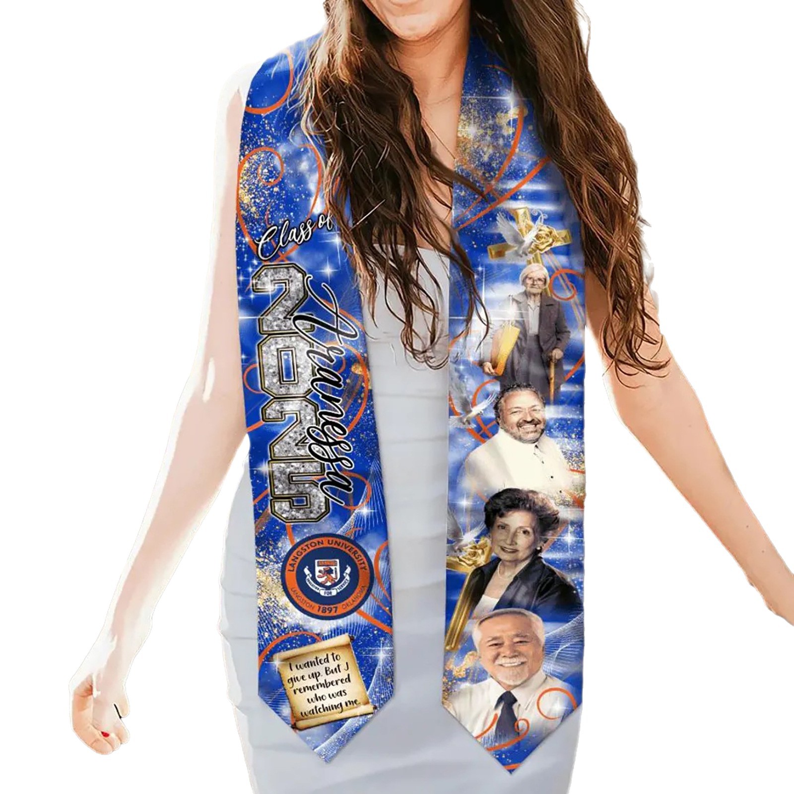 Cintas de graduación personalizadas impresas de doble cara Bandera de graduación Shallo foto personalizable Graduation Stole