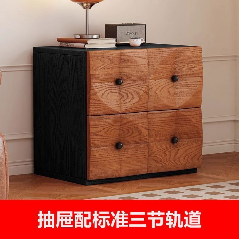 中古风实木床头柜法式复古家用落地柜多功能组合柜整装床边收纳柜|undefined