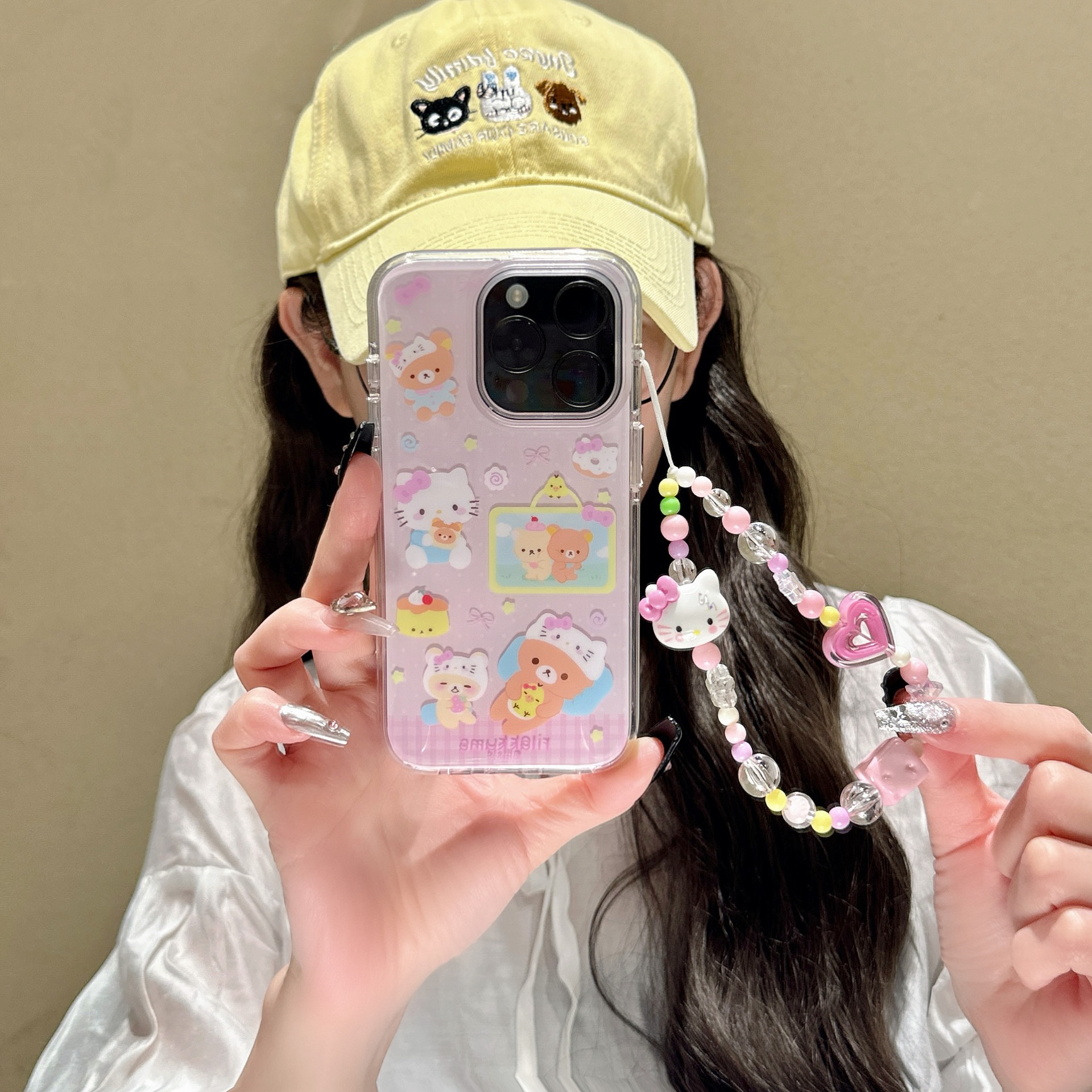 Chica corazón oso rosa para Apple 16ProMax funda para teléfono móvil 15Pro/14Pro Mujer 13 dibujos animados 15PM