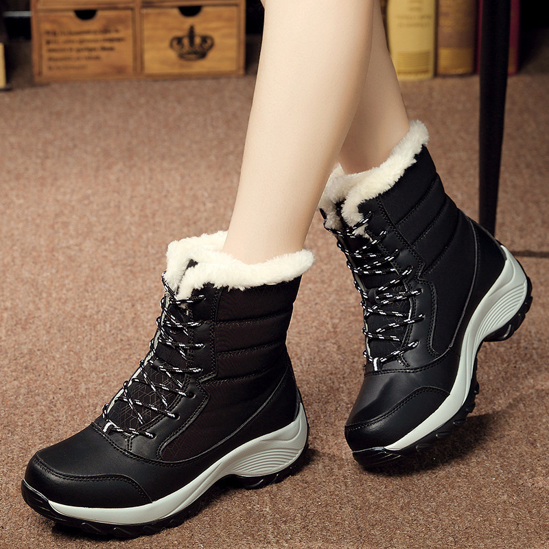 CMY-Winter Lace-Up Versatile Waterproof Snow Boots Fleece Women's Shoes_voghion.com