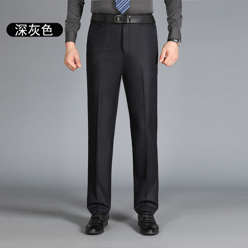 Pantalones de traje gruesos de otoño e invierno pantalones de traje de mediana edad rectos para hombres pantalones de traje de mediana edad sueltos para hombres ropa formal de negocios forrada de lana engrosada para hombres