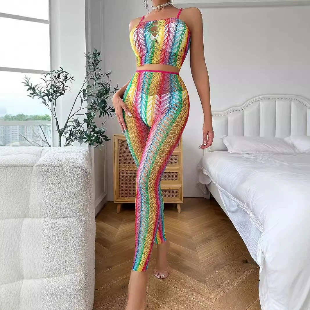 Трансграничный новый фестиваль радуги высоко пугающее перспективное эротическое нижнее белье с полой рыболовной сеткой