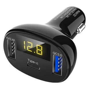 C02 car phone charger QC3.0 Super Fast Charge Dual USB voltage display multi-function type C car charger