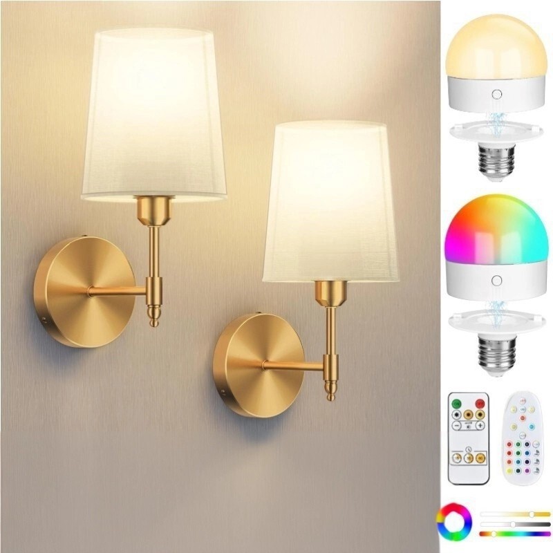 Cross-Border American-Style Wireless Wall Lamp, Battery-Powered Rgb Remote-Controlled Bedroom Bedside Lamp, Living Room Background Wall Wall Lamp