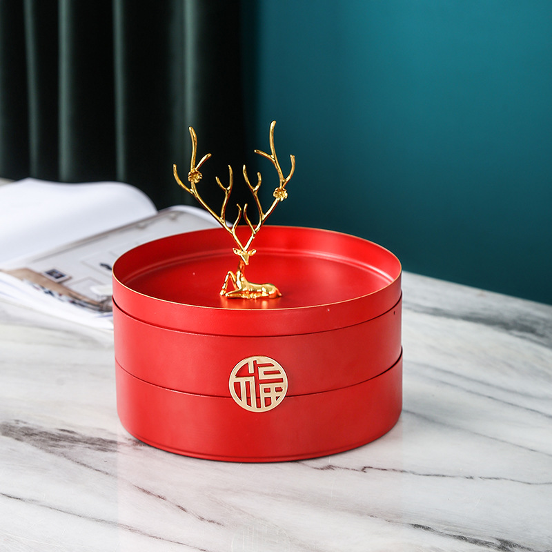 Hogar sala de estar Luz de lujo doble capa compartimiento giratorio fruta seca snack fruta placa té Mesa creativa boda dulces caja de almacenamiento