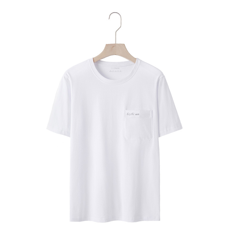 夏の男性半袖tシャツの新しい純綿通気性中年男性用丸首ポケットタイプ綿底シャツtシャツ|undefined