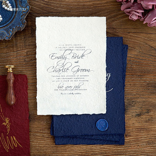 European Palace Retro Style English Handmade Concave and Convex Texture Rough Edge Hand-Torn Paper Wedding Photography Props Decorative Invitations