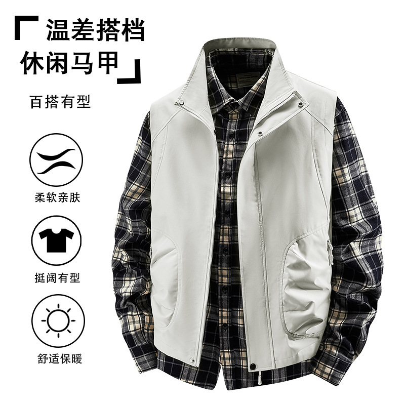 跨境款马甲户外春秋季软壳马甲男士立领开衫防风防水透气工装马甲|undefined