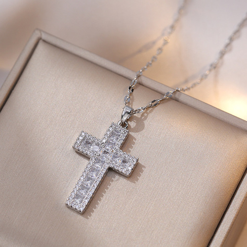 Necklace for women European and American jewelry zircon cross zircon high-end simple niche design pendant women's accessories wholesale