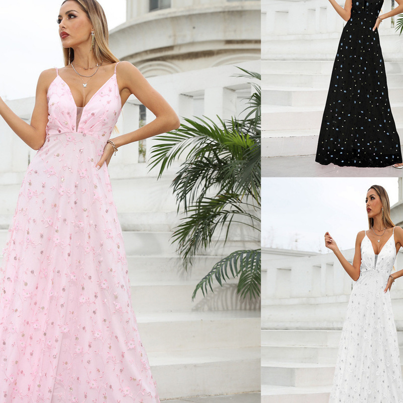 Spring New Style Pink Wedding Long Strap Dress Amazon Lace Evening Dress