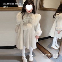 女童呢大衣外套冬装新款洋气小女孩儿童新年装服饰加绒红色拜年服