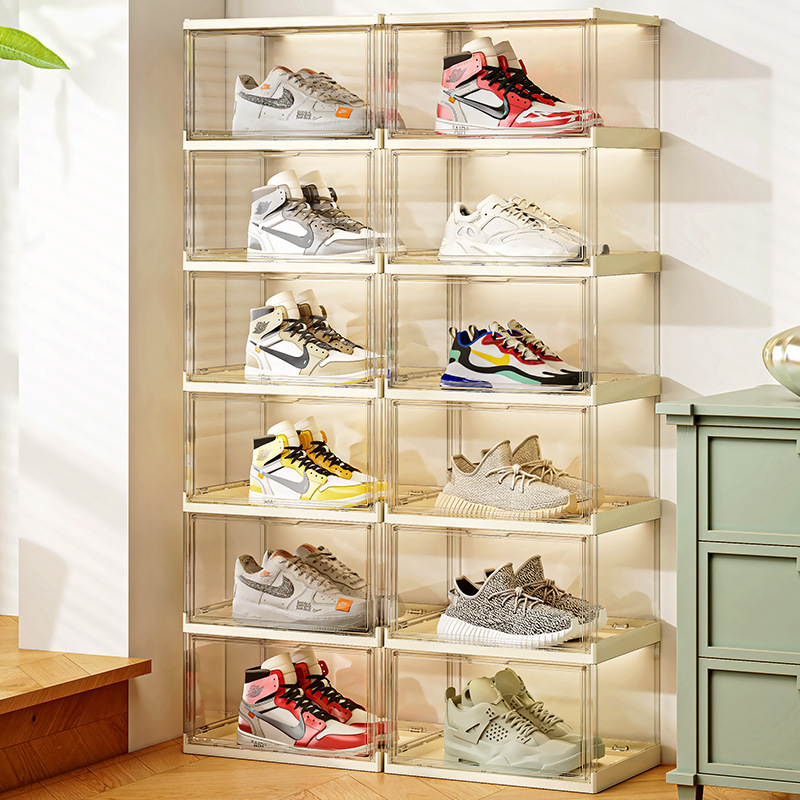 Transparent folding shoe cabinet shoe rack on the side of the…
