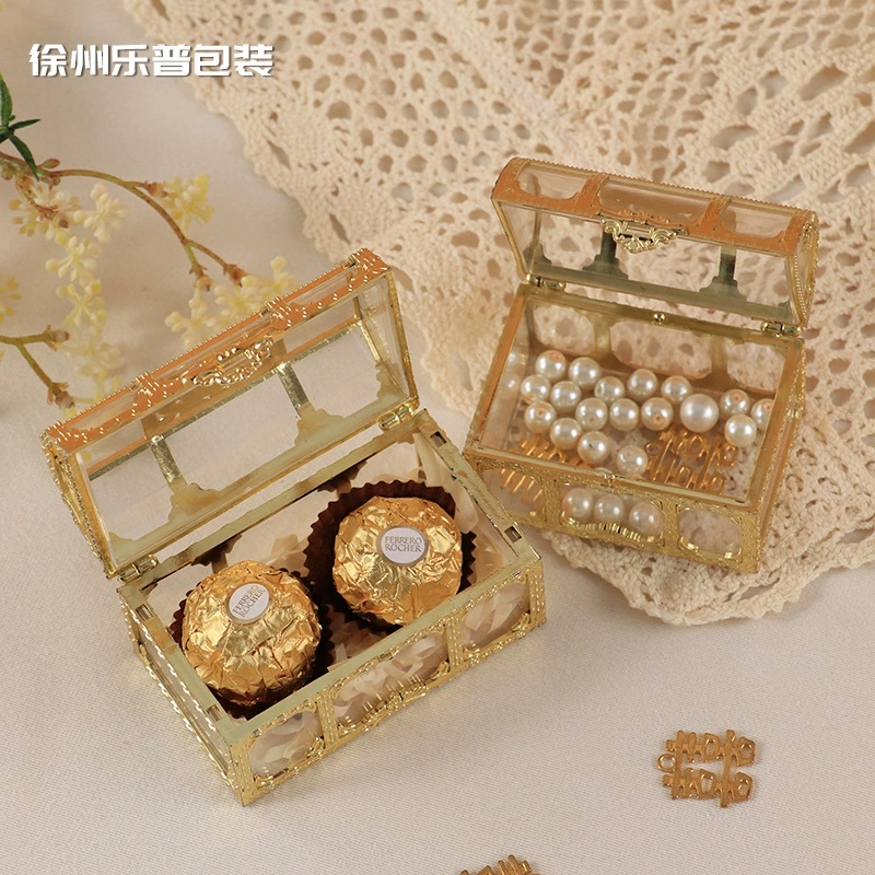 Креативная золотая шкатулка-сокровищница Ferrero, коробка для шоколадных конфет на свадьбу, украшение для торта, пластиковая ажурная