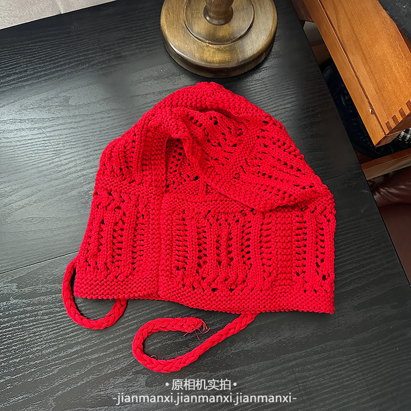单色简约手工钩针毛线巴拉克拉法帽子女款韩系氛围感镂空套头帽潮|undefined