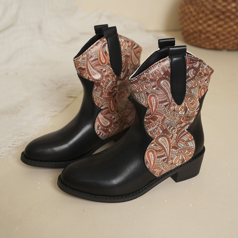 Women's Shoes 2024 autumn and winter new thick heel ladies high boots round head color matching fashion boots mid heel pu sleeve boots_voghion.com