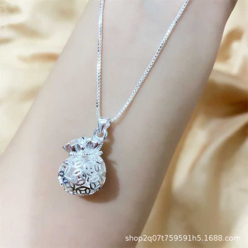 仿古法银项链女盒子锁骨项链吊坠套装福袋钱袋花生算盘中古风首饰