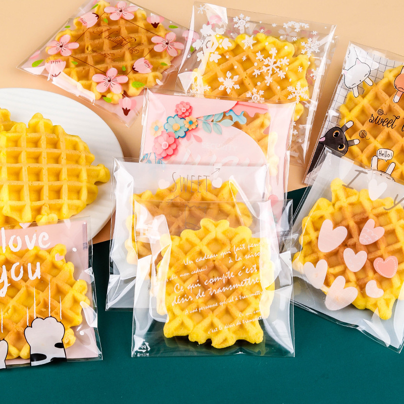 10*10CM新款雪花酥曲奇饼干自粘袋自黏袋华夫饼面包包装袋零食袋