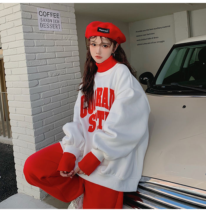 Women's Contrasting Hoodie Active Set For Autumn And Winter_voghion.com