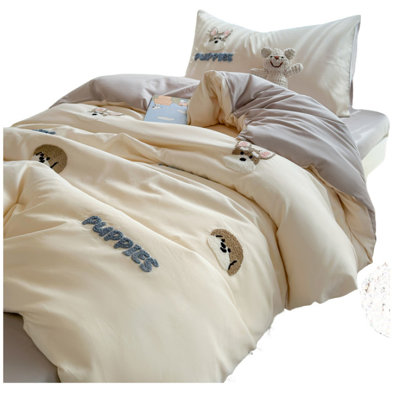 Juego de cama de dormitorio de estudiantes de tres piezas, ropa de cama de algodón puro, sábana, edredón, juego de cuatro piezas