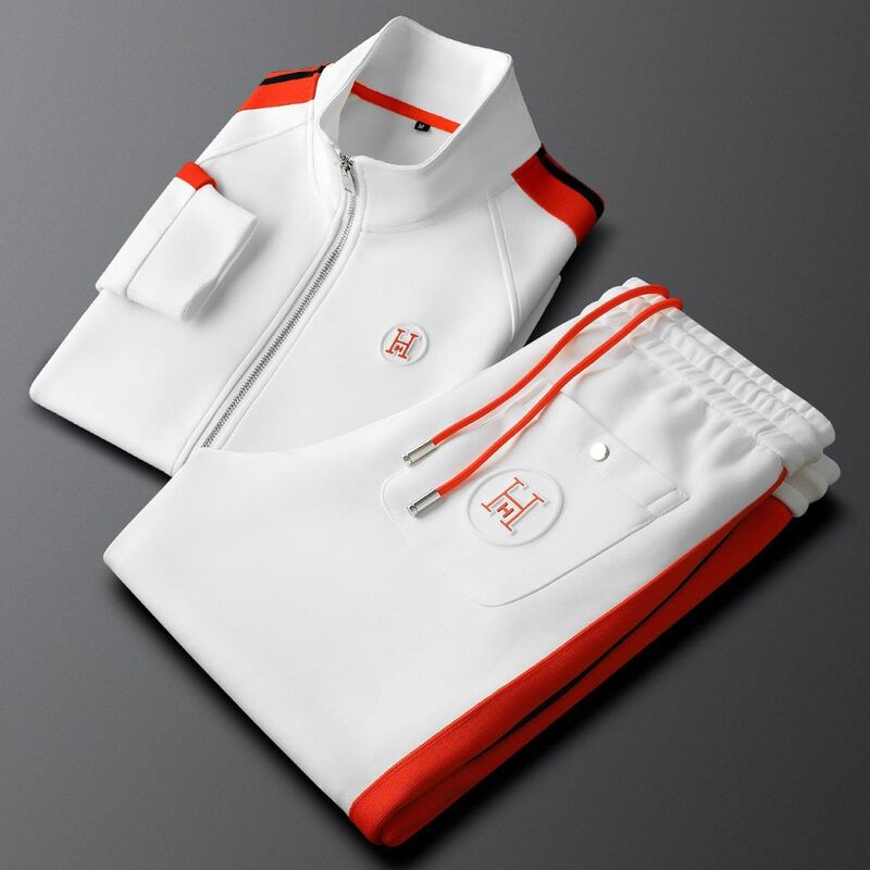 Casual Sports Suit for Couples, New Autumn and Winter Style, Color-Blocking Stripes, Trendy Slim-Fit Two-Piece Set, Wasteland Style Dopamine