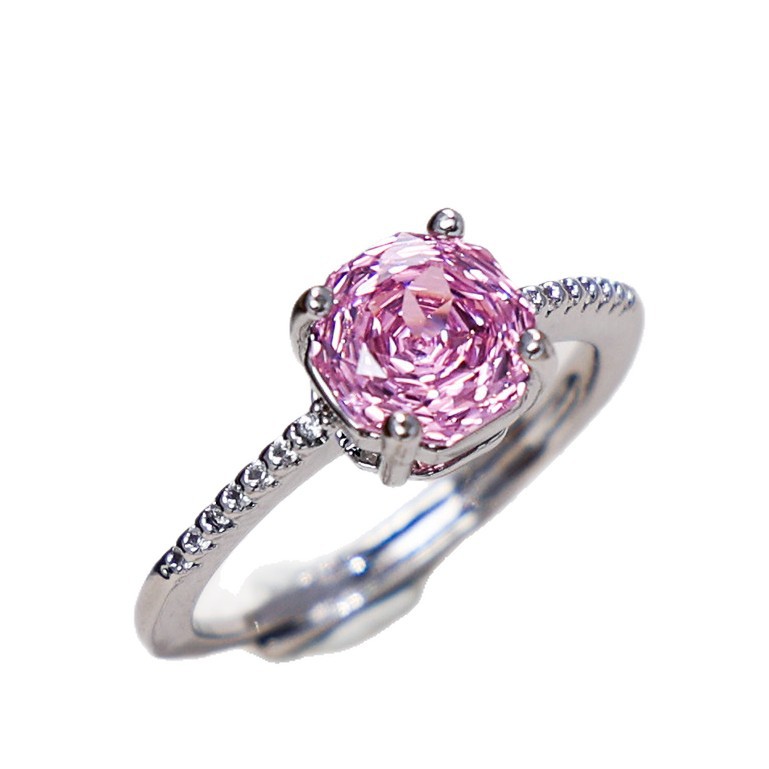 Modischer und hochwertiger Millennium-Ring im Rosenschliff mit verstellbarem, leicht luxuriösem rosa Diamant und violettem Zirkon für Mädchen_voghion.com