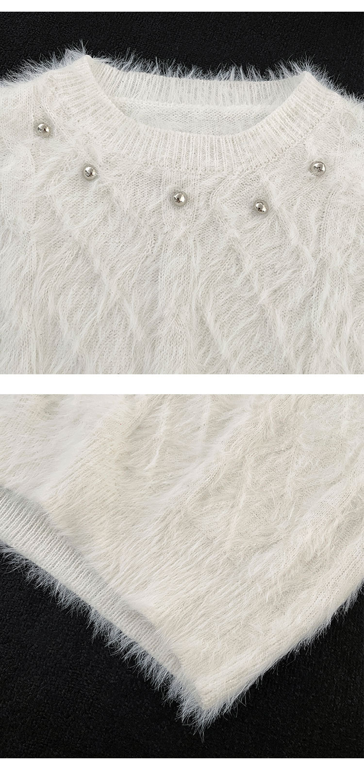 Men's Clothing mink sweater button flower design beaded high weight knitted sweater furry pullover lazy trend men_voghion.com