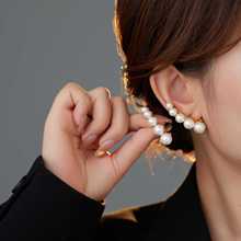 小众设计高级感复古风黄铜镶珍珠女士耳环2023法式新款轻奢耳钉