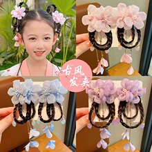 汉服头饰女儿童古风假发辫发夹超仙蝴蝶结花朵琉璃中国风公主发饰