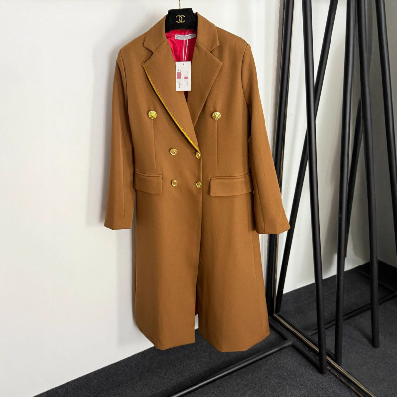2025 Autumn New Style Slim-Fit Double-Breasted Suit Collar Long-Sleeve Coat with Unique Gold Cuff Buttons, Mid-Length Jacket 2025 Autumn New Style Slim-Fit Double-Breasted Suit Collar Long-Sleeve Coat with Unique Gold Cuff Buttons, Mid-Length Jacket
