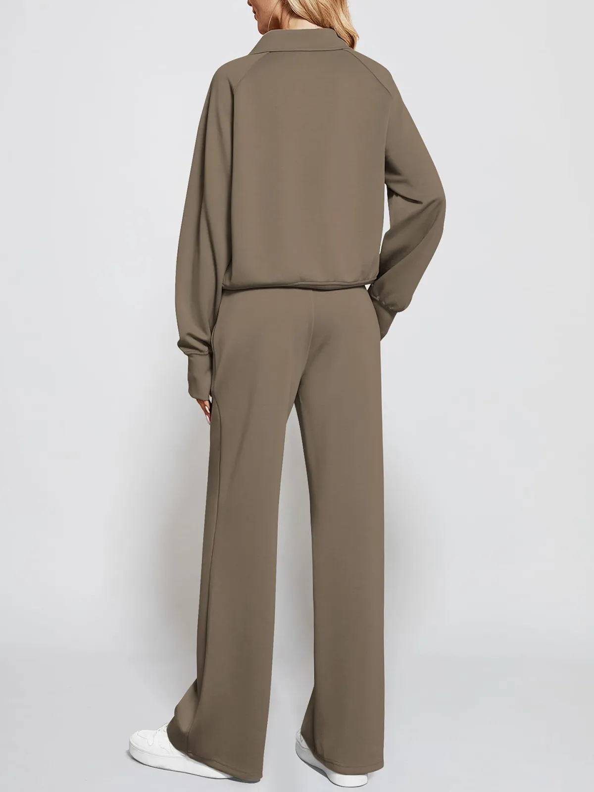 Ensemble deux pièces automne-hiver décontracté sport, sweat-shirt à manches longues zippé et pantalon large pour femme_voghion.com