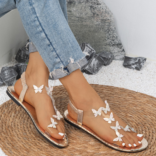 36-43 EU Butterfly Water Diamond Flat Sandals Soft Sole Beach Flat Sandals