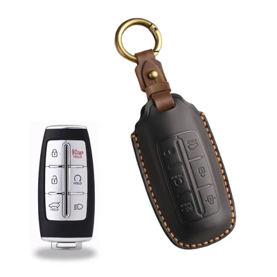 Suitable for Genesis Genesis Key Cover Gv70 Genesis Gv80/G90 Car High-End Protective Shell Bag (Car key bag) - 6-key-black