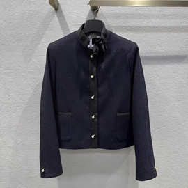 南油女装上衣2026早春DIO新品蝴蝶结领口粗纺圆领羊毛呢外套女